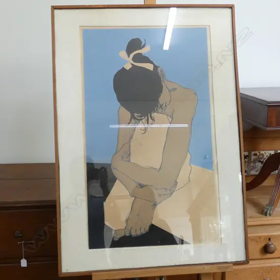 YOUNG WOMAN BLUE PRINT SIGNED 675 X 955MM