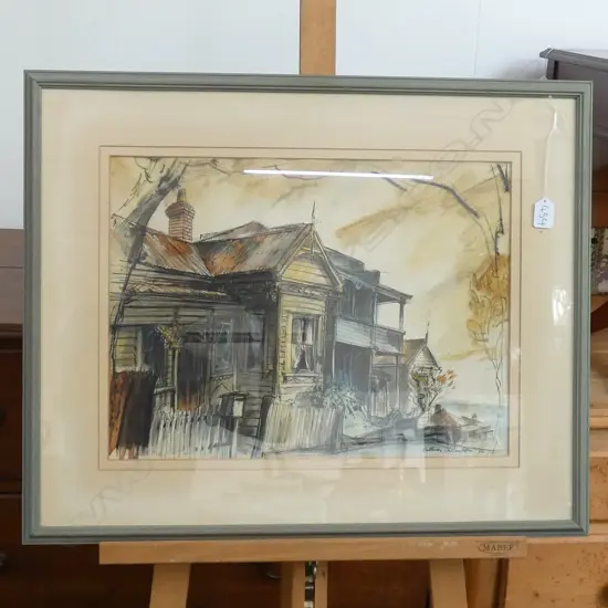 ARTHUR THOMPSON PEN & INK TITLED "FRANKLIN ROAD, FREEMANS BAY", 350MM X 470MM