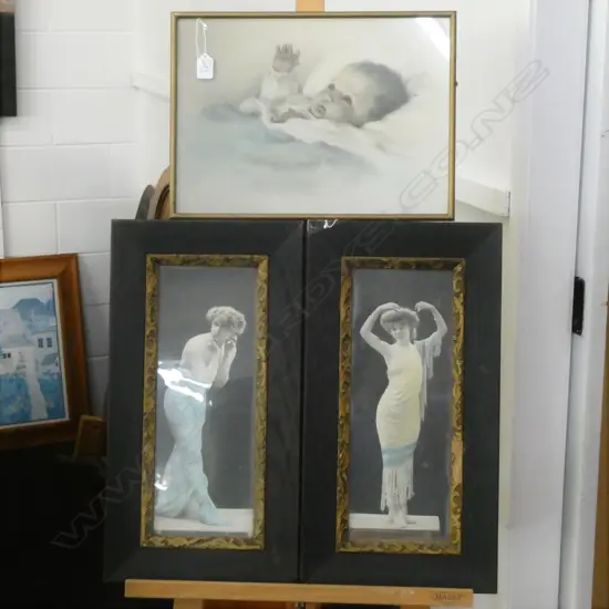 PR FRAMED EDWARDIAN LADIES 530 X 280MM SOME AF PLUS BESSIE PEASE BABY PRINT