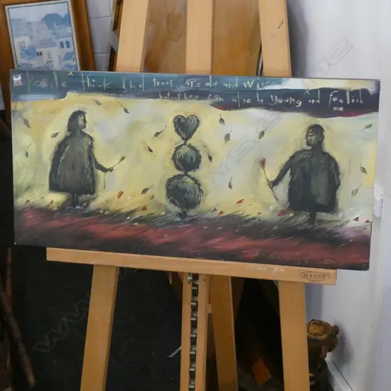 INGRID BERZENS 'PERSONS THINK THE TREES...' 2002 OIL ON BOARD 600 X 300MM