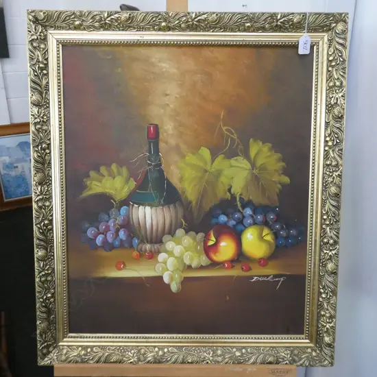 STILL LIFE OIL PAINTING BY 'DUCHAMP' GILT FRAME 700X600mm