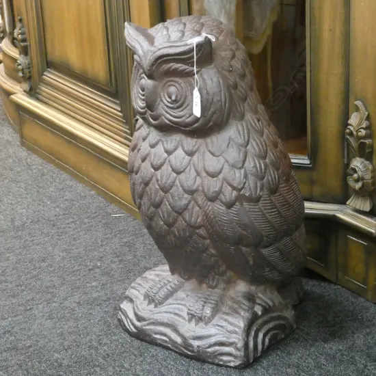 STONEWARE TERRACOTTA OWL ORNAMENT, H. 470MM