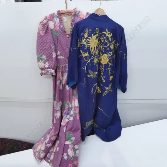 BLUE SILK ORIENTAL ROBE PLUS VINTAGE PURLE DRESSING GOWN
