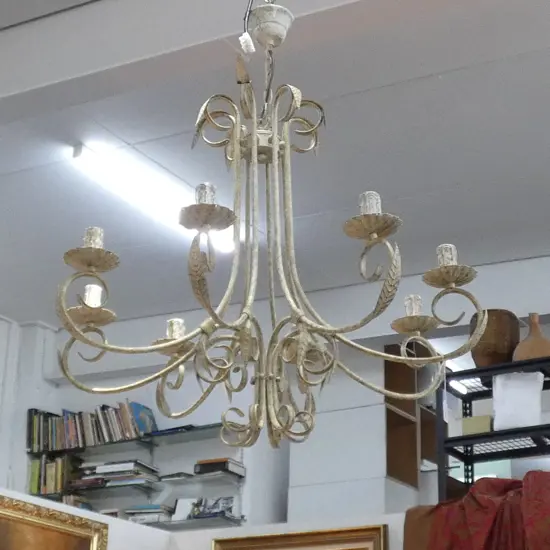 PAINTED WROUGHT IRON 8 BRANCH CANDELABRA, 700 X 700 X 640MM