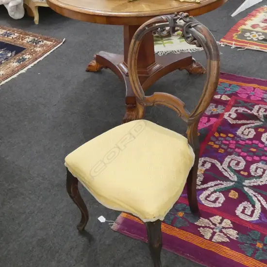 VICTORIAN BALLOON BACK CHAIR, YELLOW UPHOLSTERED SEAT