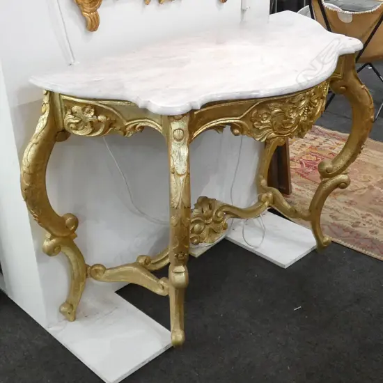 GILT CONSOLE TABLE WITH MARBLE TOP W. 1400MM