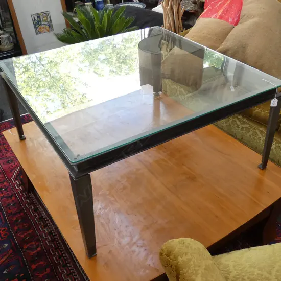 MICHAEL DRAPER STEEL & GLASS COFFEE TABLE, 900MM X 900MM X 400MM APPROX