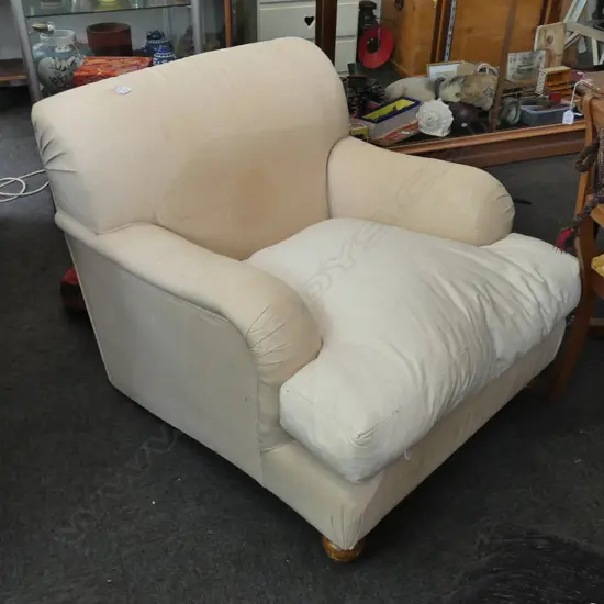 ROLL ARM LINEN SOFA CHAIR SOME AF 870MM W