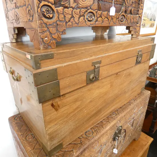 CAMPHOR CHEST WITH BRASS DETAIL 880MM W