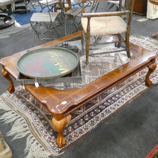 CLAWFOOT COFFEE TABLE WITH GLASS TOP 1260 X 1030MM