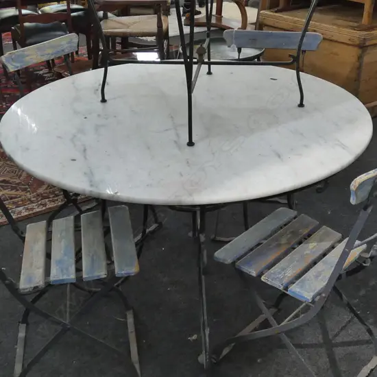 CIRCULAR MARBLE TOP PATIO / BREAKFAST TABLE 1100MM DIA