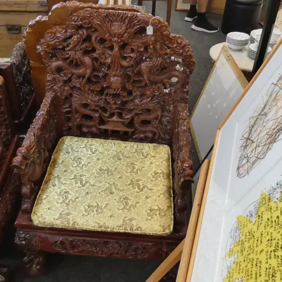 PAIR OF CARVED CHINESE ROSEWOOD EMPEROR CHAIRS