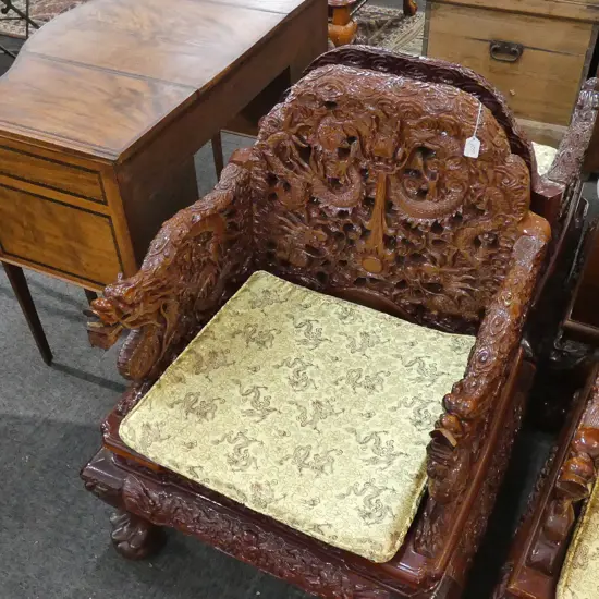 PAIR OF CARVED CHINESE ROSEWOOD EMPEROR CHAIRS