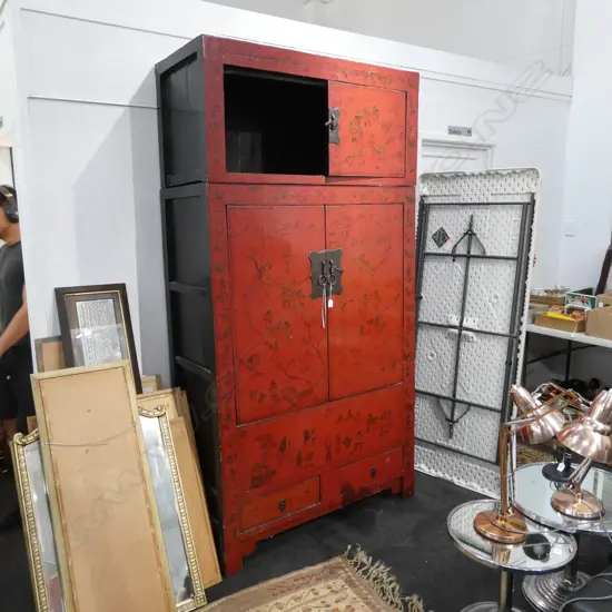 RED LACQUER CHINESE CABINET 2230MM H 1185MM W