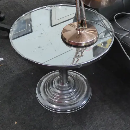 MIRROR TOP DECO CIRCULAR GLASS SIDE TABLE 550MM DIA 480MM H