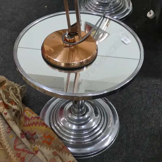 MIRROR TOP DECO CIRCULAR GLASS SIDE TABLE 450MM DIA 440MM H