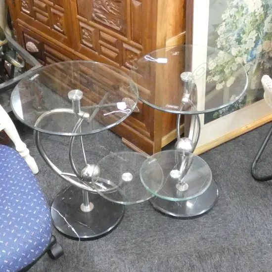 PR DECO STYLE CIRCULAR GLASS SIDE TABLES H. 570MM 