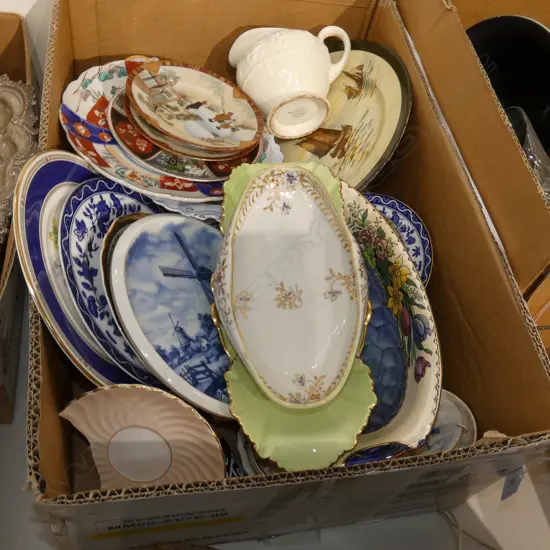 BOX LOT ASST. CHINA INCL. IMARI, MALING, ROYAL DOULTON ETC