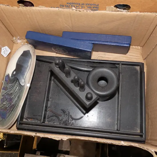 LOT EBONY DESK SET ETC