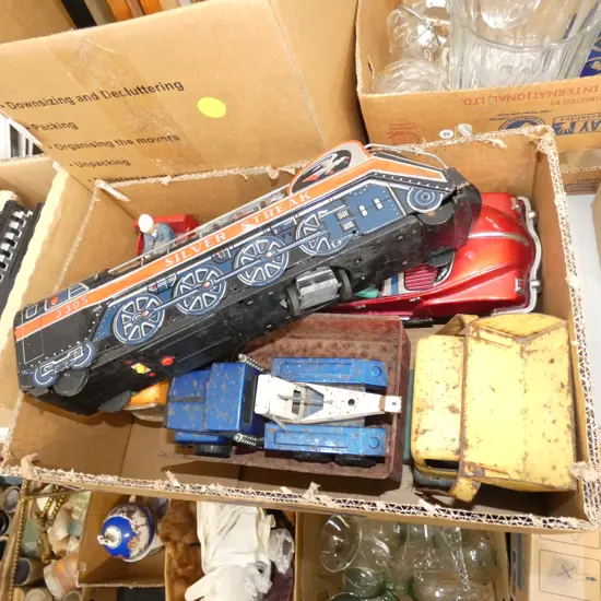 BOX LOT VINTAGE TIN TOYS