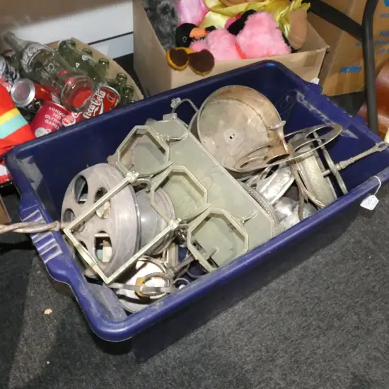 LGE BOX LOT OLD SILVER PLATE TANTALUS & CRUET FRAMES ETC