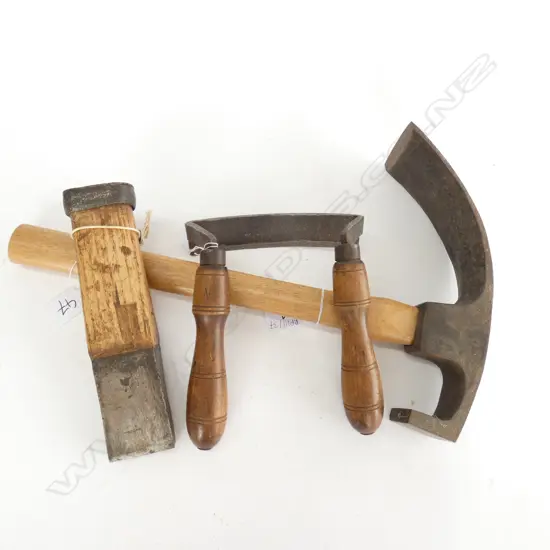 3 COOPERING TOOLS; RING BUNG, ADZE AND SCORP