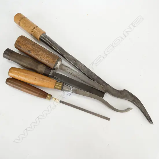 2 SWAN NECK MORTICING CHISELS + 3 OTHER