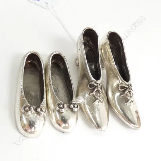 2 PRS ITALIAN 800 SILVER LADIES SHOES; HEELS AND FLATS 69 GRAMS