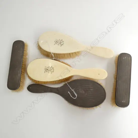 FIVE ANTIQUE BRUSHES, 3 S/SILVER, BIRMINGHAM 1917