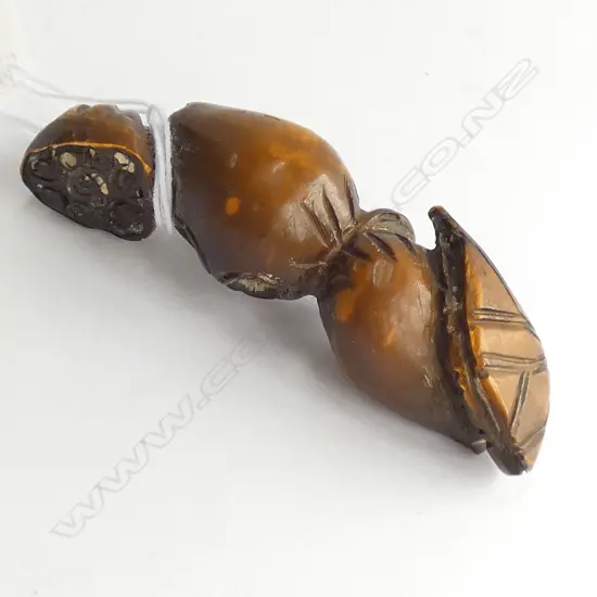 JAPANESE CARVED STAINED IVORY 2 MELON NETSUKE SIGNED