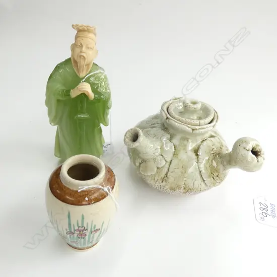 ORIENTAL FIGURE/SATSUMA VASE/+CERAMIC TEAPOT H 140 MM