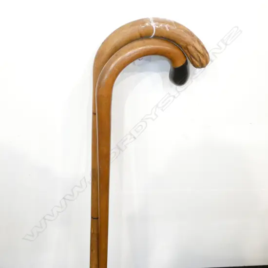2 WALKING STICKS; ONE HORN TOP L. 900MM