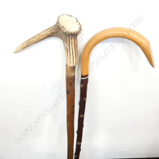 2 WALKING STICKS; ONE ANTLER HANDLE L. 900MM