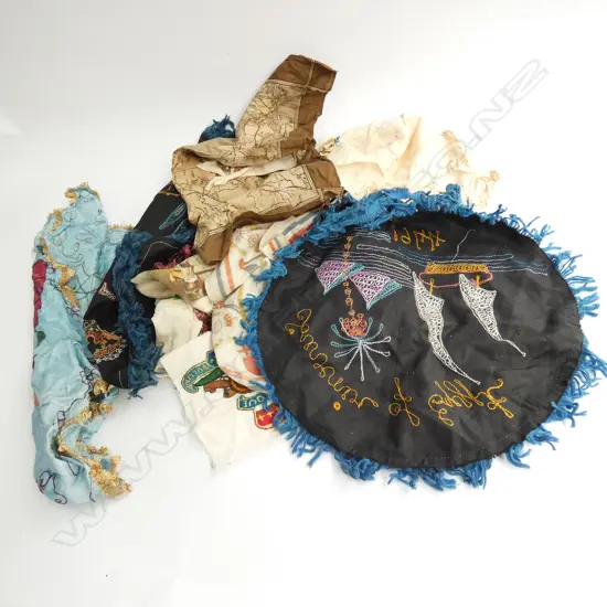 9 WWII SOUVENIR HANDKERCHEIFS & WW1 MAP (COTTON)