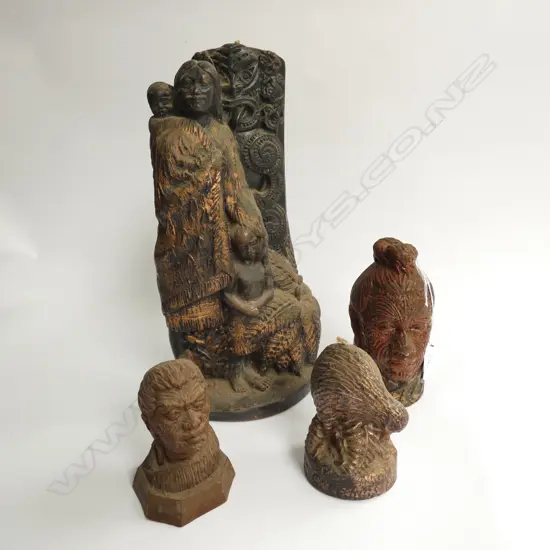 3 MAORI THEMED VINTAGE WAX CANDLES. TALLEST 310mm...