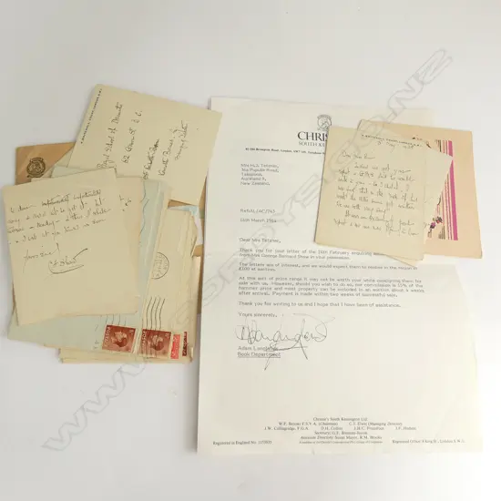LETTERS BY MRS GEORGE BERNARD SHAW AND CHRISTIES £100 VALUATION 1984