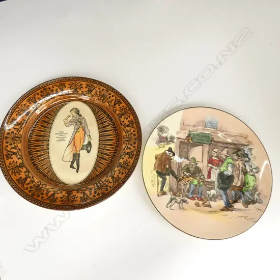 2 ROYAL DOULTON PLATES; COBLER SCENE & "JOYS SHARED WITH OTHERS ARE MORE THAN ENJOYED" 270MM DIAM