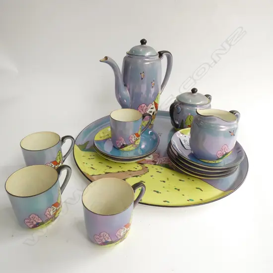 14 PC ART DECO DEMI-TASSE COFFEE SERVICE + TRAY