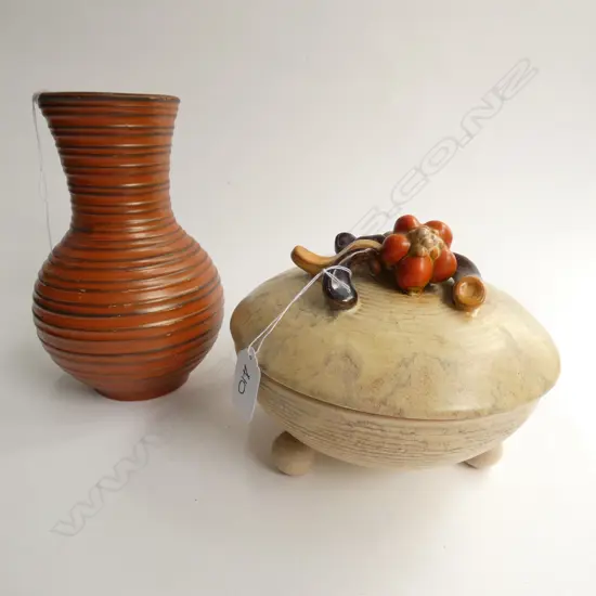 GERMAN POTTERY VASE H. 200MM AND LIDDED DISH