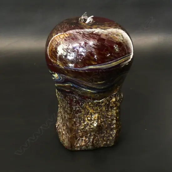 MOULDED AND BLOWN GLASS VASE, MARKED G. NASH '80. H.190mm