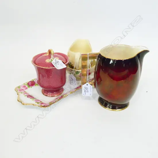 5 PIECES FINE CHINA; CARLTONWARE JUG H.130MM; ROYAL ALBERT OCR TRAY; 3 ROYAL WINTON PIECES 