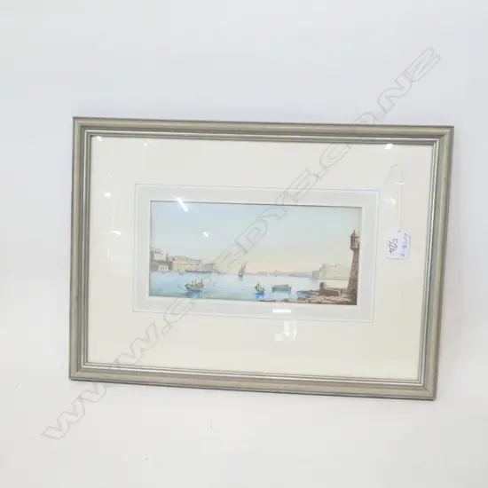 c1910 GOUACHE PAINTING GRAND HARBOUR MALTA BY J.B