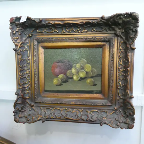 SIGNED STILL LIFE FRUIT OIL ON CANVAS GILT FRAME 460 X 410MM