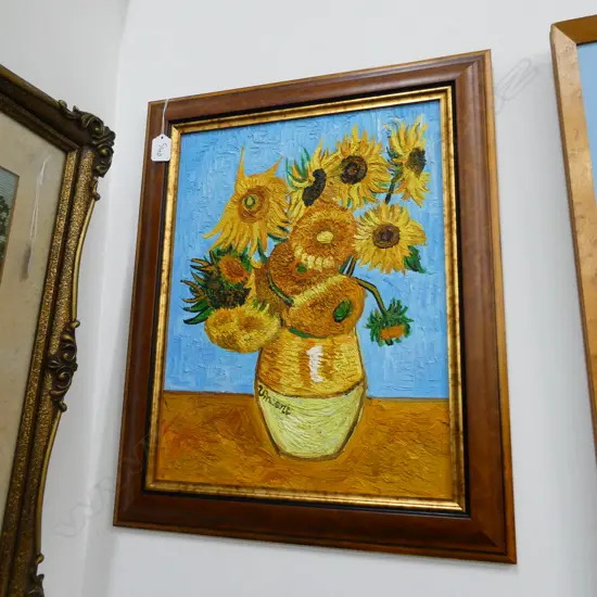 COPY OF VAN GOGH SUNFLOWERS OIL ON BOARD 530 X 430MM