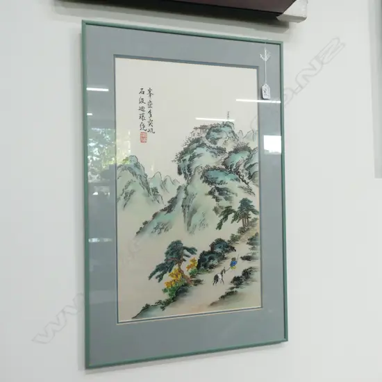 CHINESE STICHTED & PAINTED ARTWORK 580 X 340mm