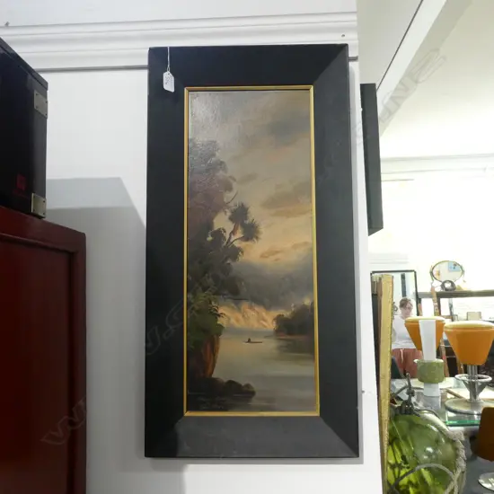 PAUL WREN 'WANGANUI RIVER' OIL ON BOARD 750 X 375MM