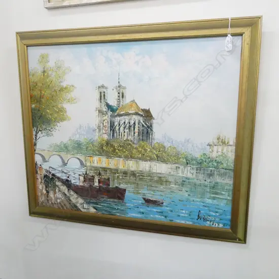 FRENCH SCENE OIL BY BURNETT 500X590mm NOTRE DAME...