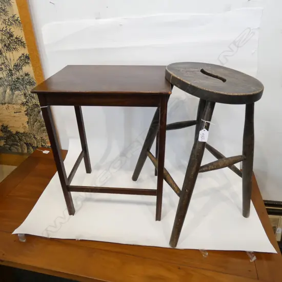 COUNTRY STYLE STOOL AND SIDE TABLE MISSING DRAWER
