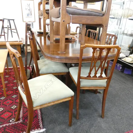 A MAHOGANY D END EXTENSION DINING TABLE WITH 10 CHAIRS L EX 3000 MM