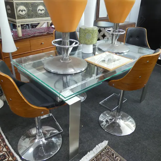 CONTEMPORARY GLASS TOPPED TABLE MAX L. 2.4M 900MM W.